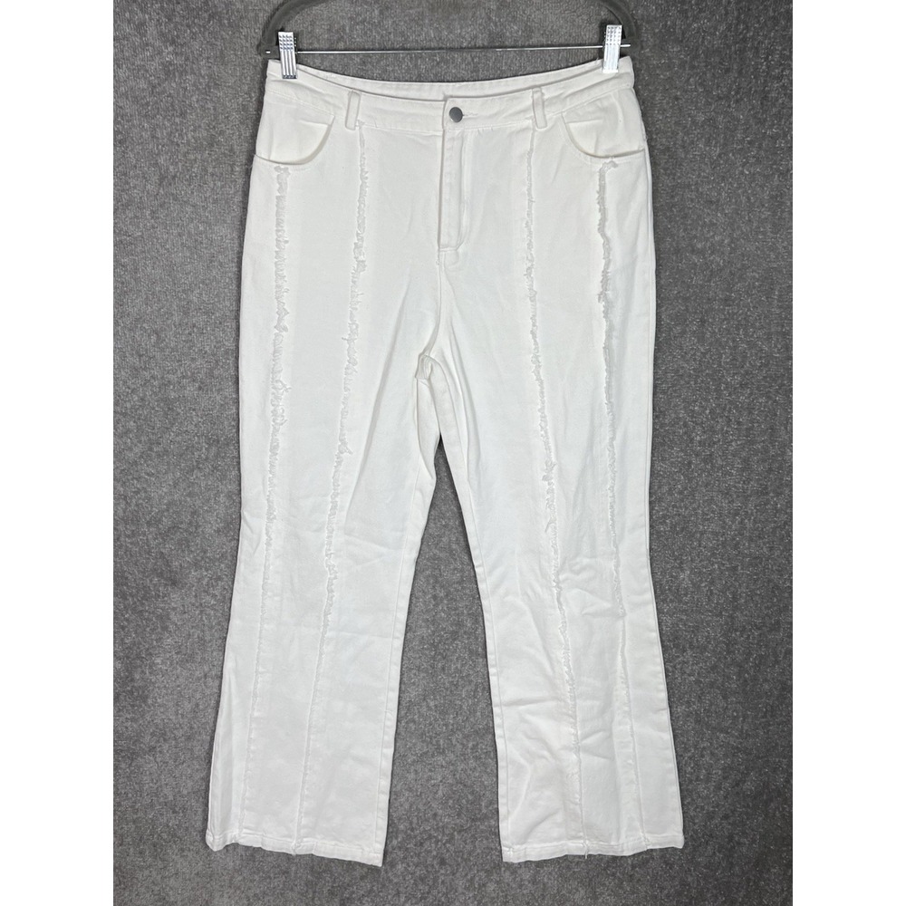 Gilli Jeans Womens Size Large White Wide Leg Bootcut‎ Frayed Seam Detail Pockets